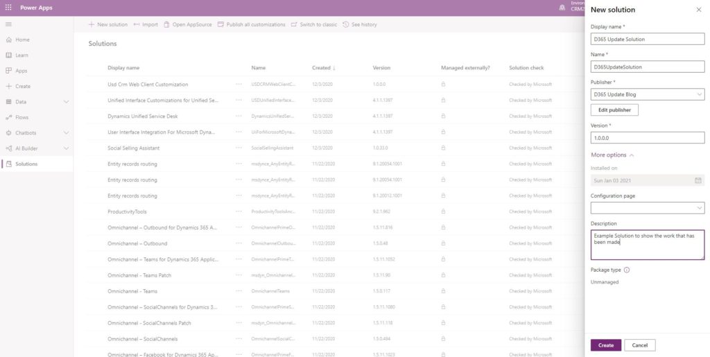 Creating Dynamics 365 Solution Power Apps
