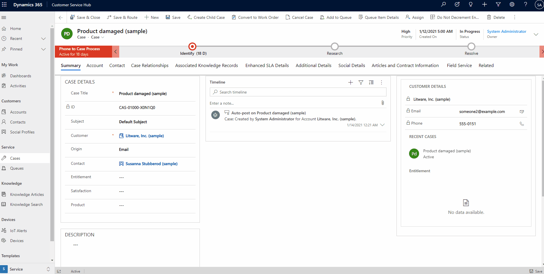 Case form with editable account and contacts