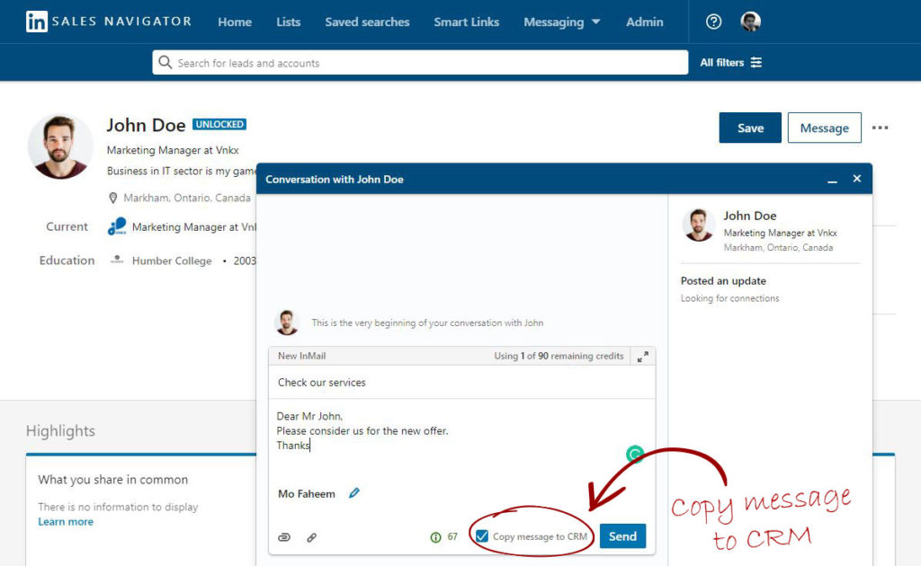 Copy Message to CRM