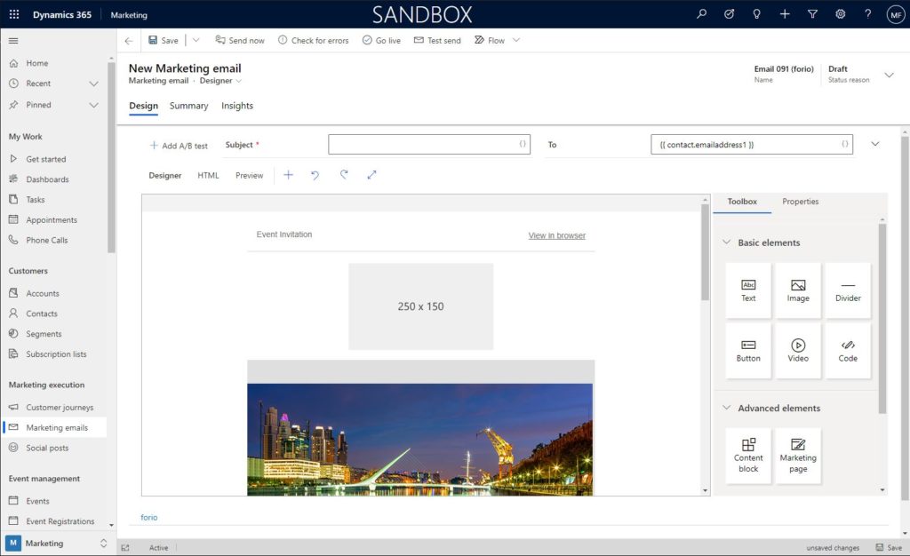 Old Dynamics 365 Marketing email editor
