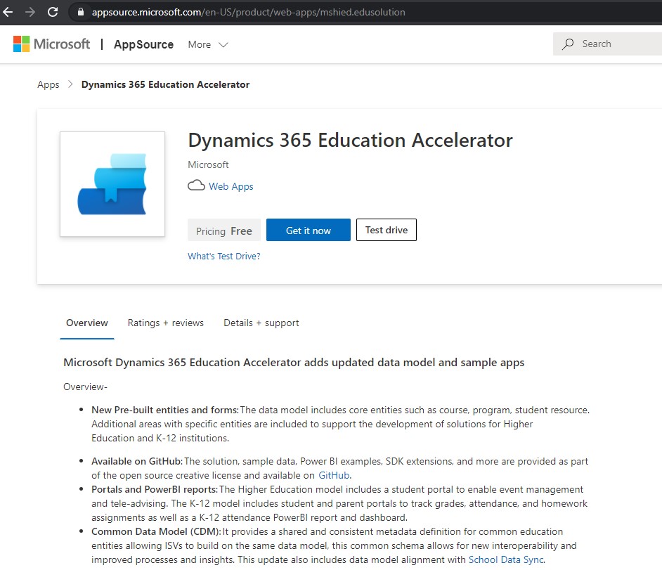 App source -Dynamics 365 for higher education accelerator
