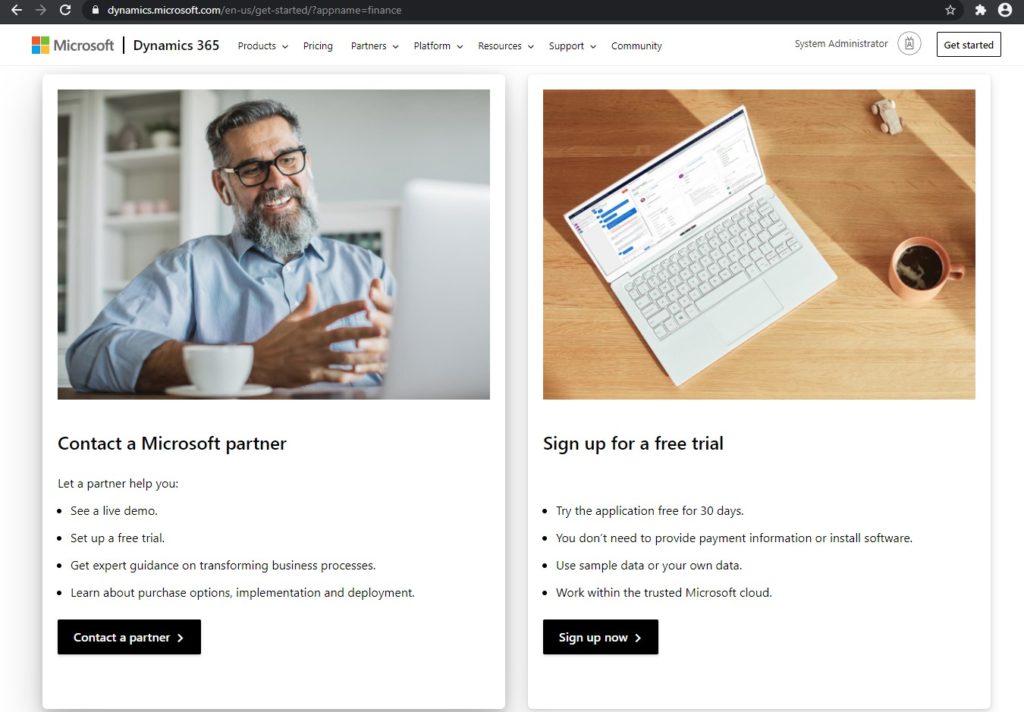 Sign up for Dynamics 365 F&O trial