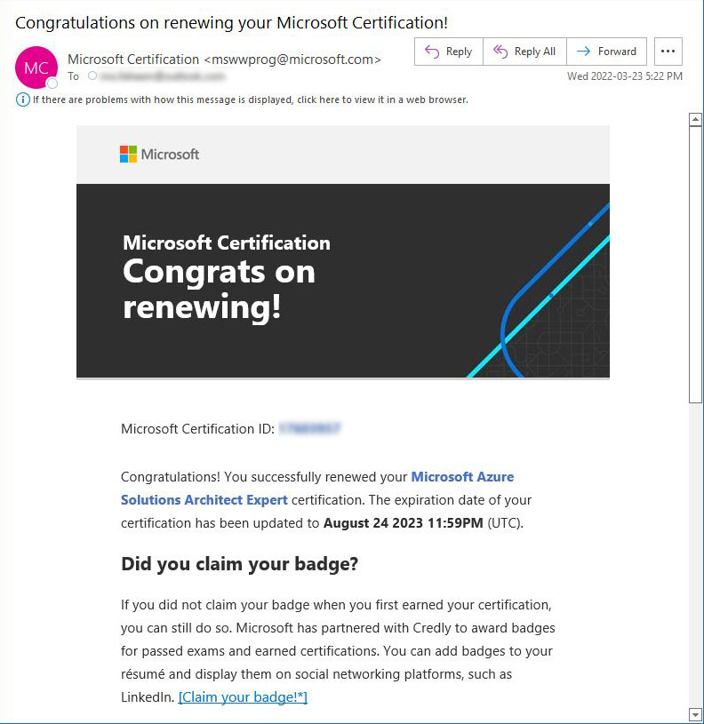 email confirm Renewing my Microsoft certificate